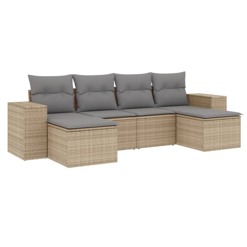 6-dijelni set vrtnih sofa s jastucima bež od poliratana