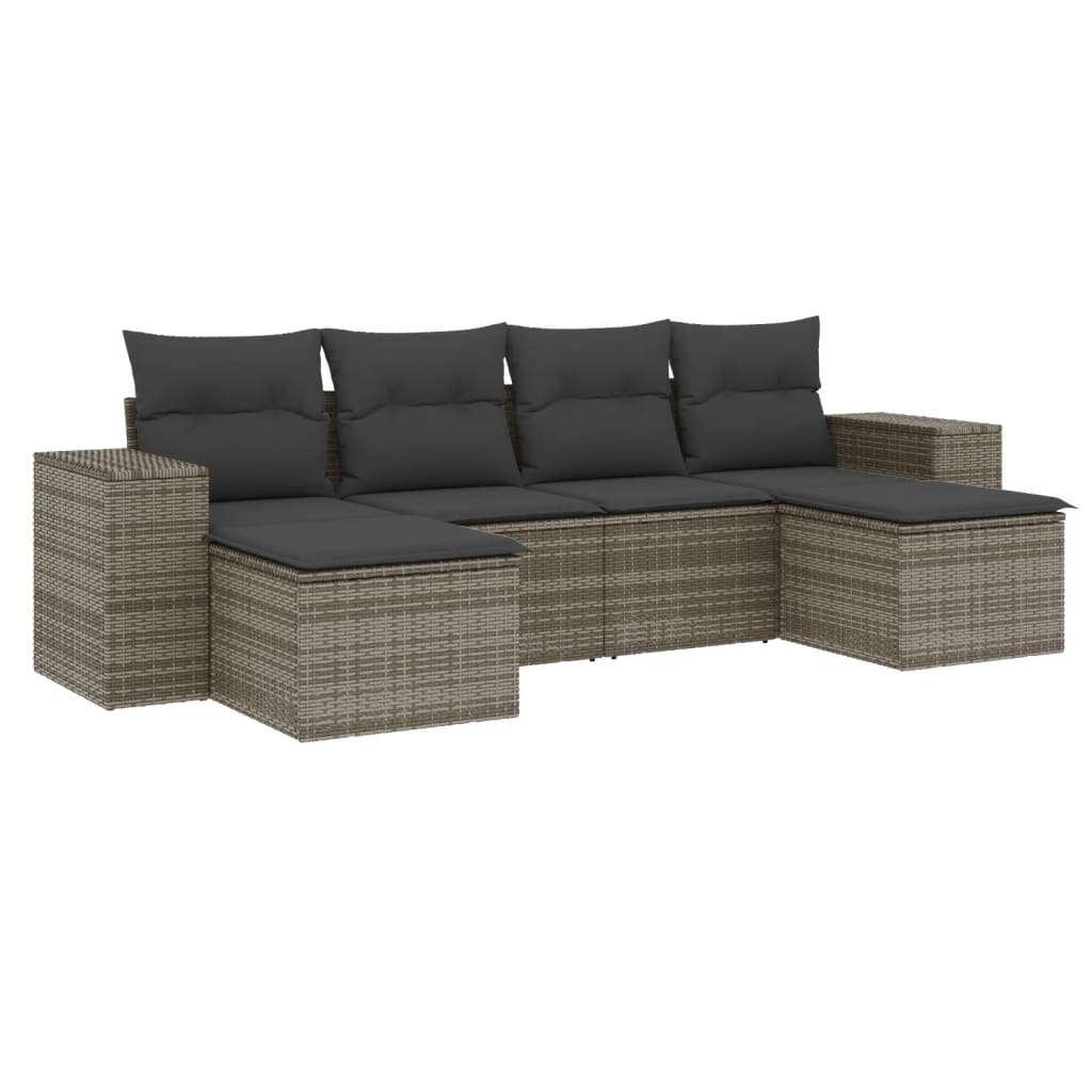 6-dijelni set vrtnih sofa od poliratana s jastucima sivi