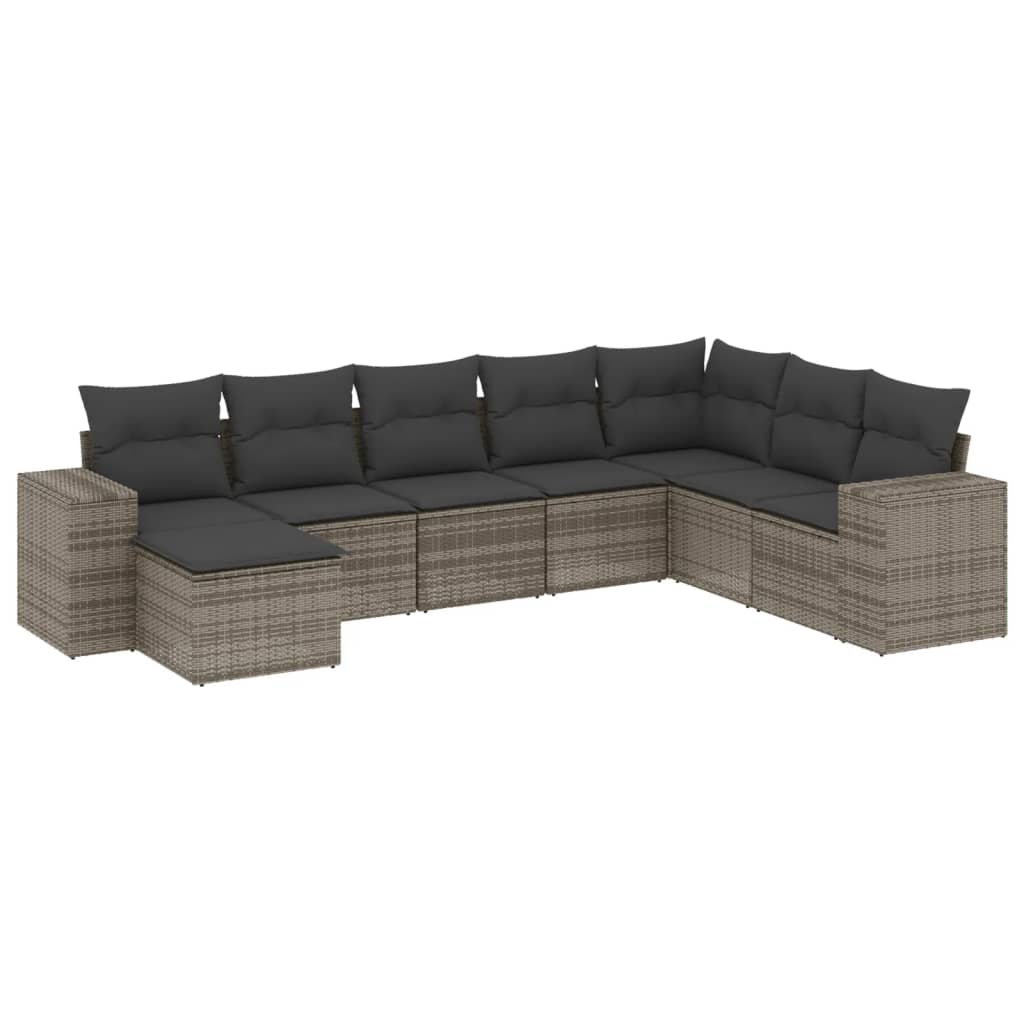 8-dijelni set vrtnih sofa od poliratana s jastucima sivi