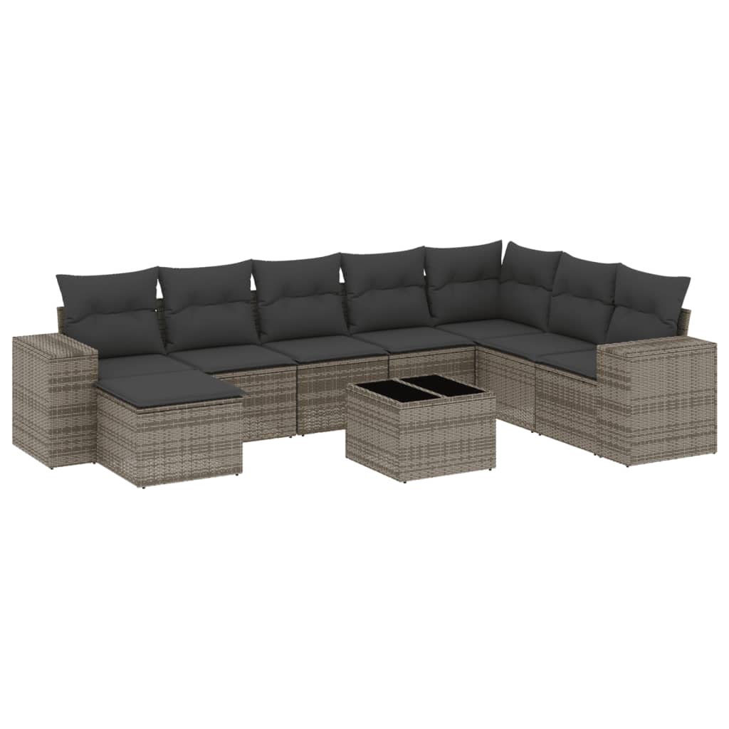 9-dijelni set vrtnih sofa od poliratana s jastucima sivi
