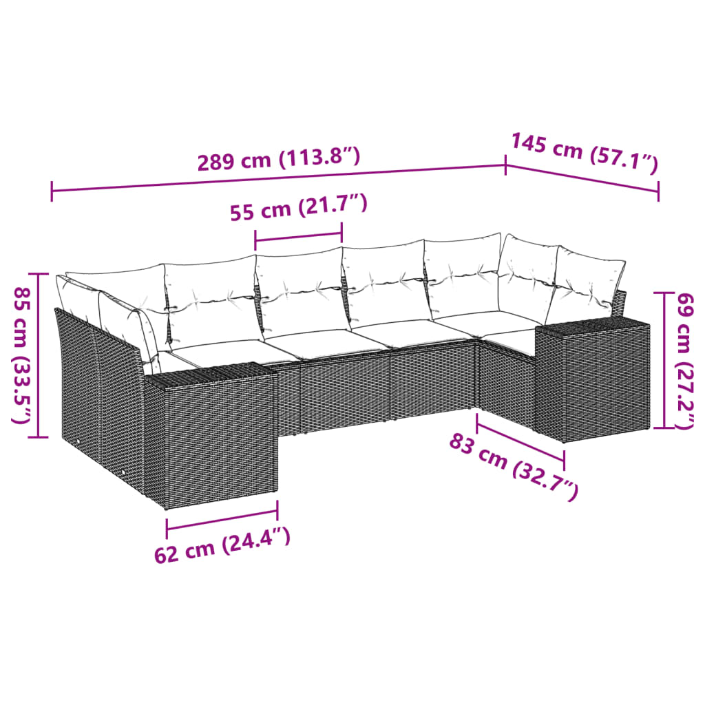 7-dijelni set vrtnih sofa sivi od poliratana