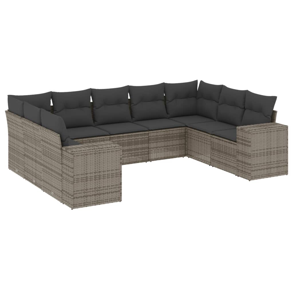 9-dijelni set vrtnih sofa od poliratana s jastucima sivi