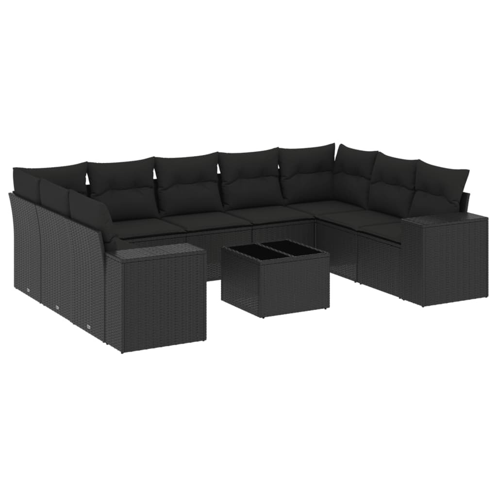 10-dijelni set vrtnih sofa s jastucima crni od poliratana Crna 83 x 62 x 69 cm