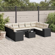 10-dijelni set vrtnih sofa s jastucima crni od poliratana Crna