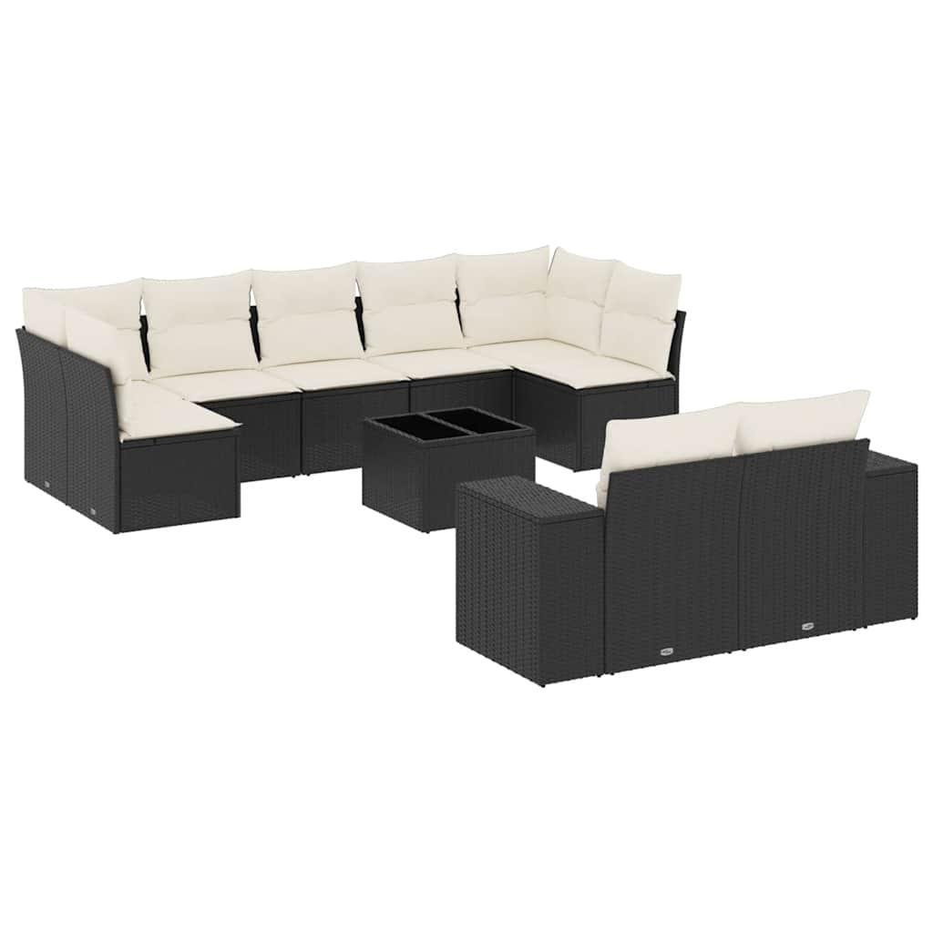 10-dijelni set vrtnih sofa s jastucima crni od poliratana