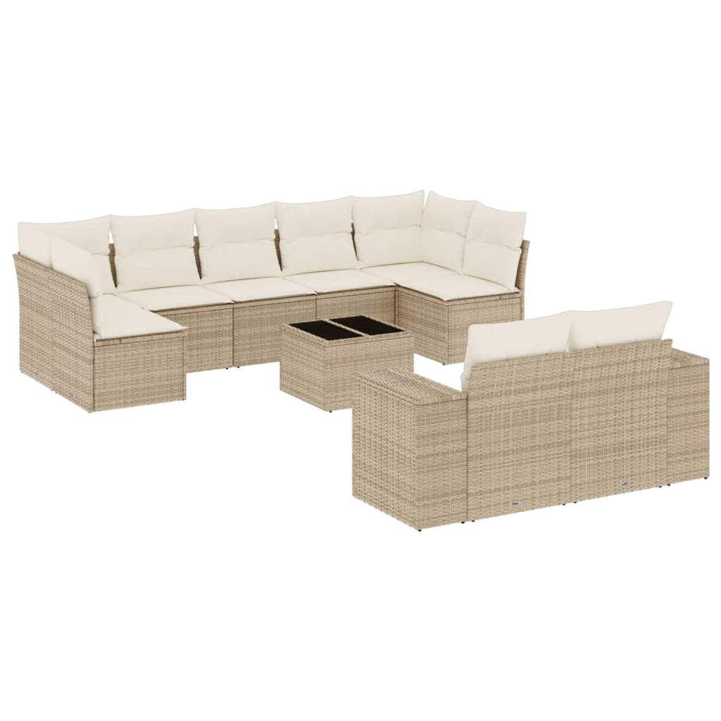 10-dijelni set vrtnih sofa s jastucima bež od poliratana 83 x 62 x 69 cm