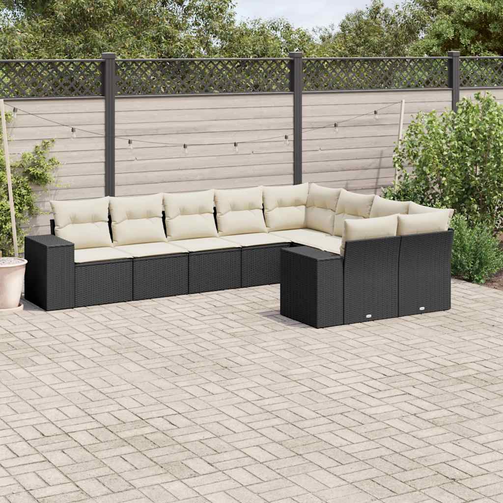 9-dijelni set vrtnih sofa s jastucima crni od poliratana