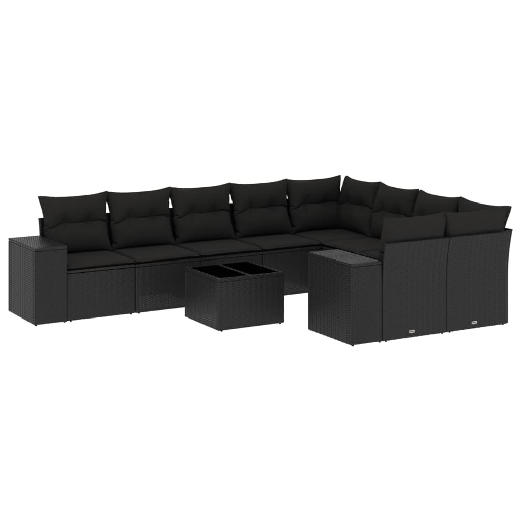 10-dijelni set vrtnih sofa s jastucima crni od poliratana