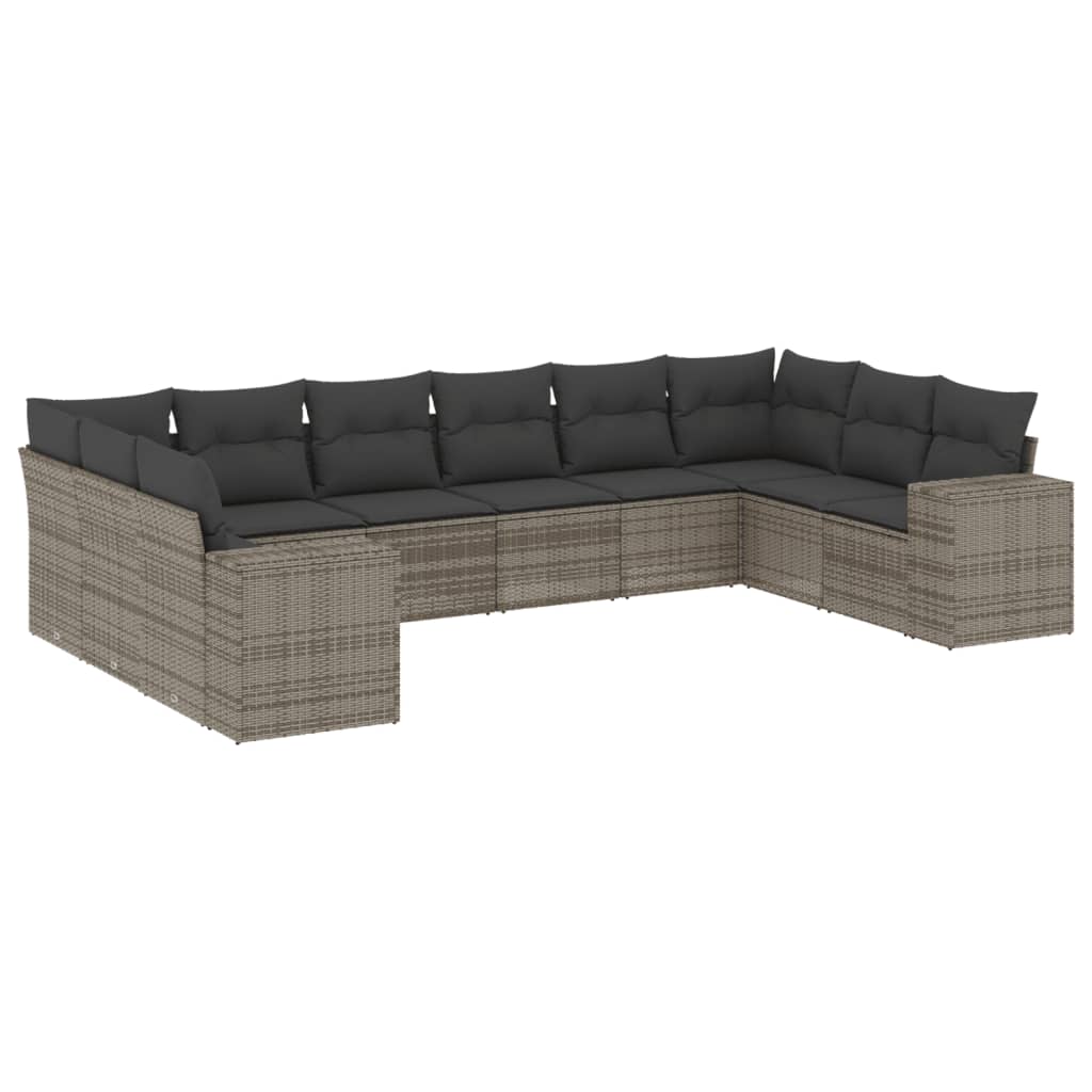 10-dijelni set vrtnih sofa od poliratana s jastucima sivi Siva 83 x 62 x 69 cm