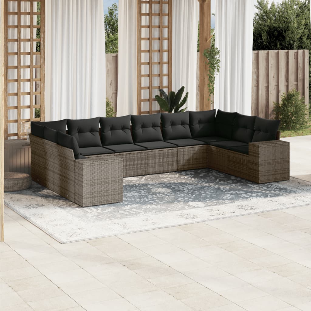 10-dijelni set vrtnih sofa od poliratana s jastucima sivi Siva 83 x 62 x 69 cm