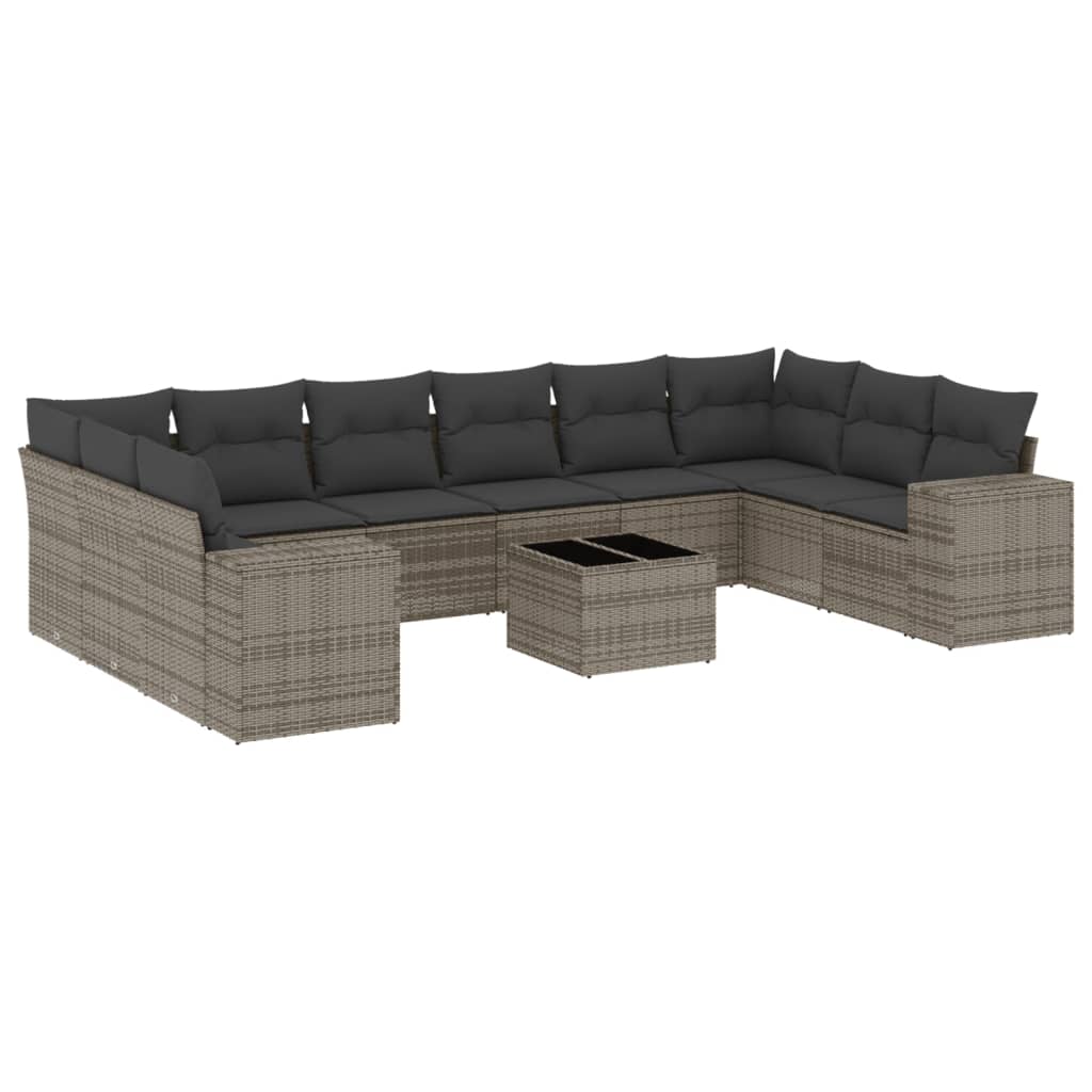11-dijelni set vrtnih sofa od poliratana s jastucima sivi