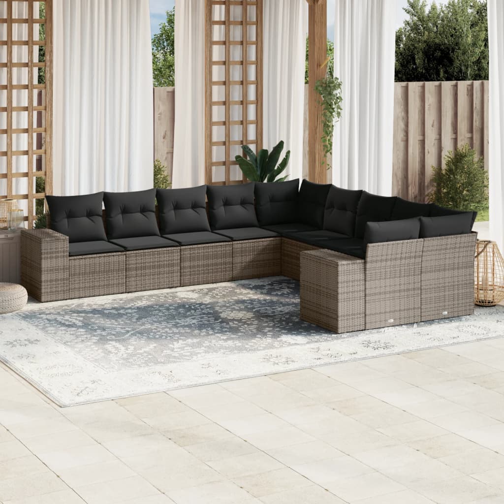10-dijelni set vrtnih sofa od poliratana s jastucima sivi