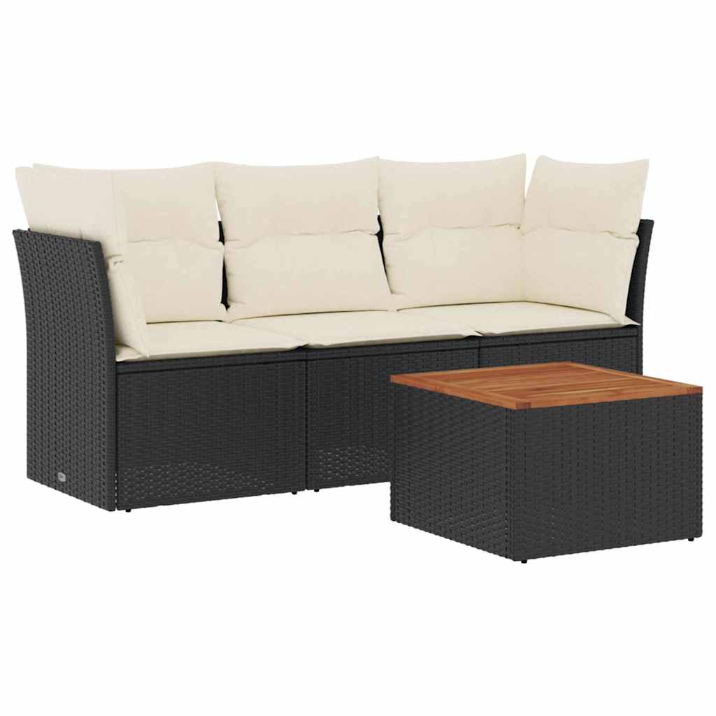 4-dijelni set vrtnih sofa od poliratana s jastucima crni