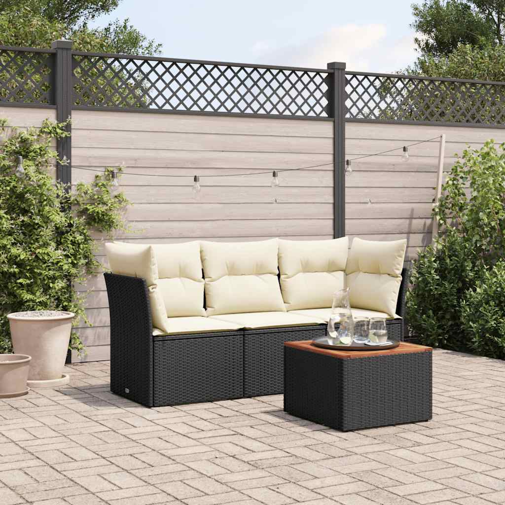 4-dijelni set vrtnih sofa od poliratana s jastucima crni