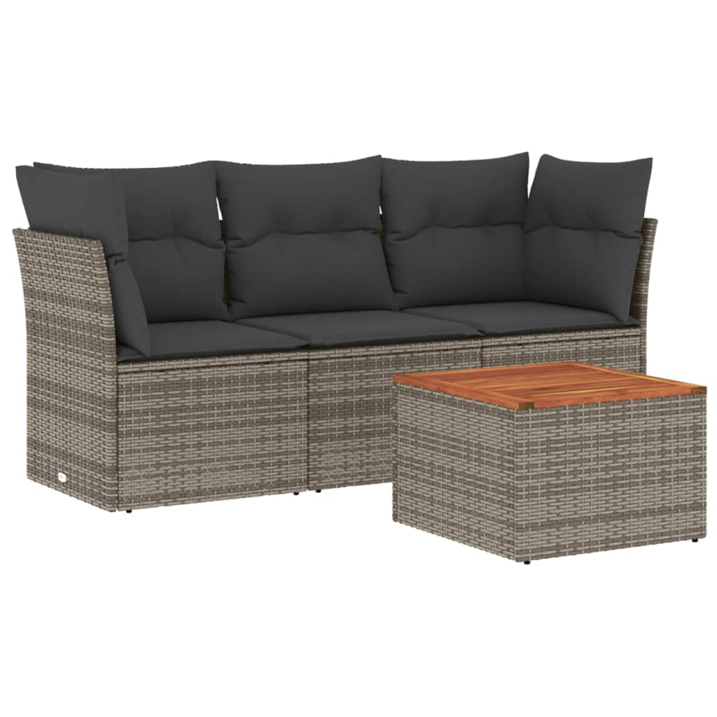 4-dijelni set vrtnih sofa od poliratana s jastucima sivi