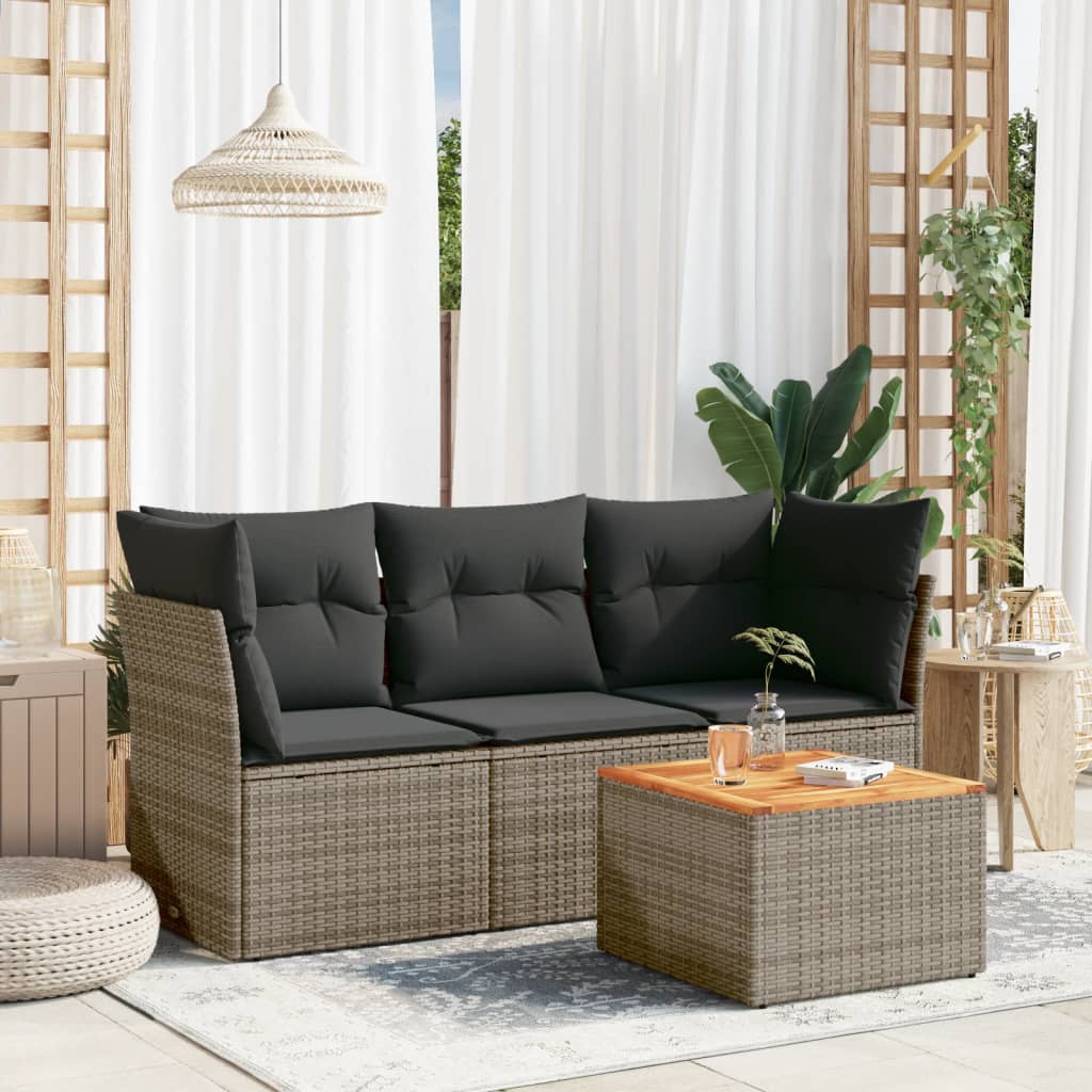 4-dijelni set vrtnih sofa od poliratana s jastucima sivi
