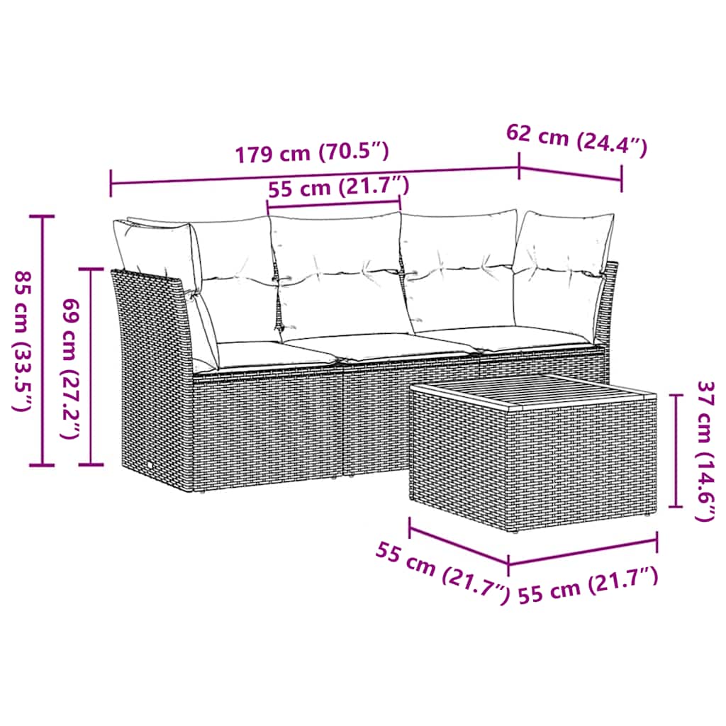 4-dijelni set vrtnih sofa od poliratana s jastucima sivi