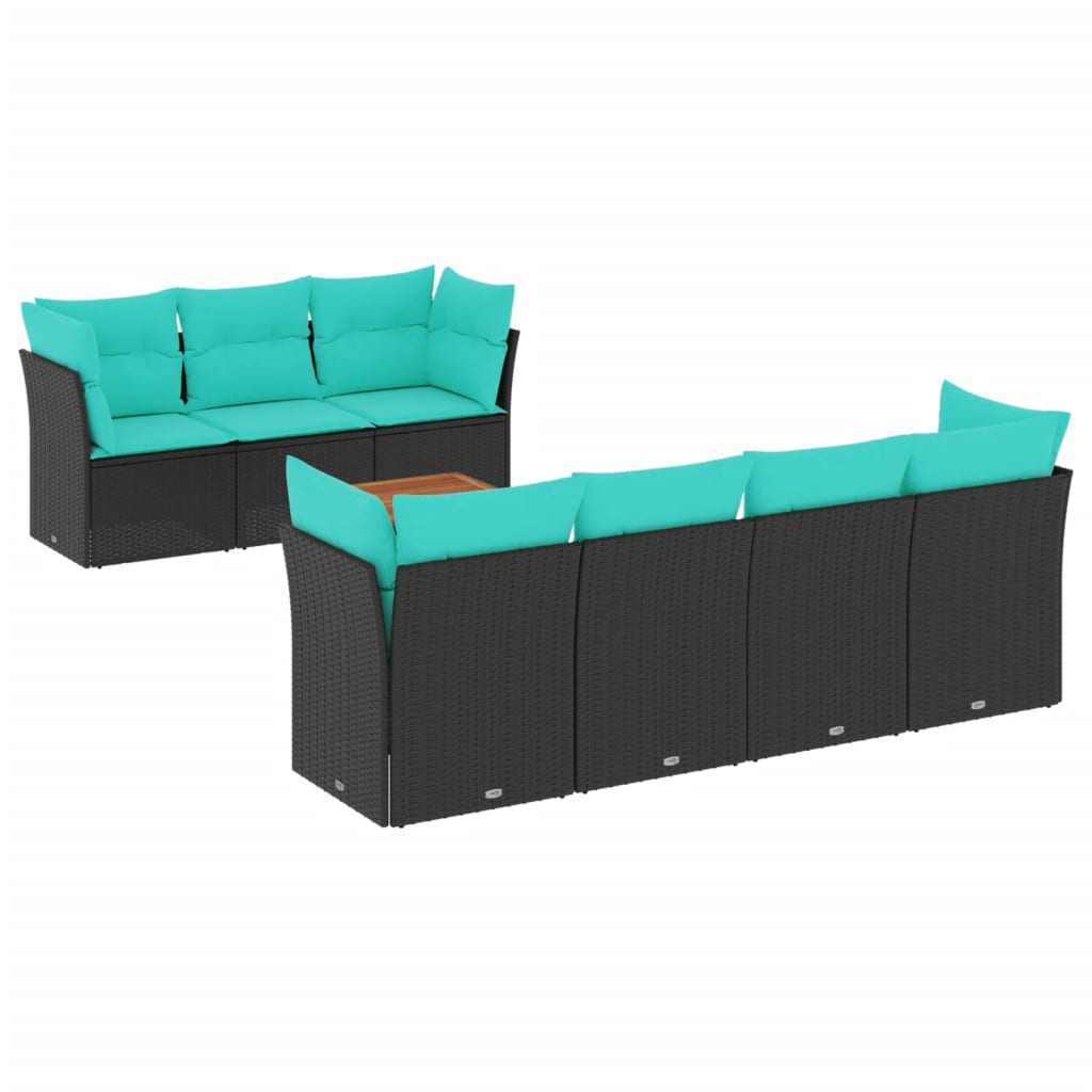 8-dijelni set vrtnih sofa od poliratana s jastucima crni Crna 62 x 62 x 69 cm