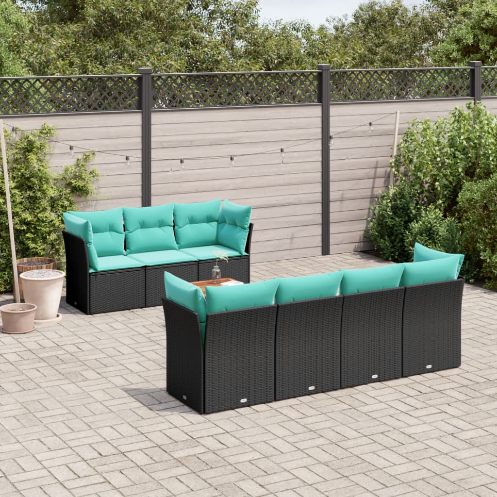 8-dijelni set vrtnih sofa od poliratana s jastucima crni Crna 62 x 62 x 69 cm