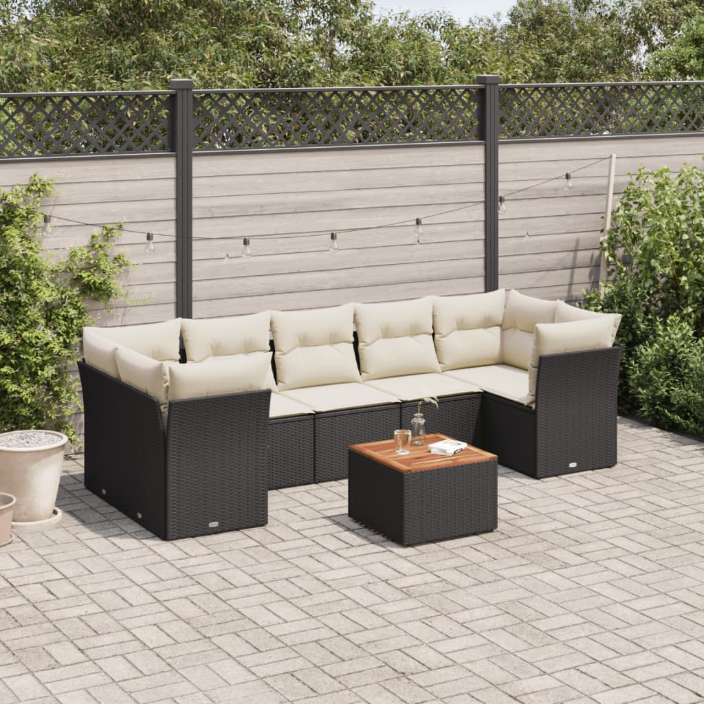 8-dijelni set vrtnih sofa od poliratana s jastucima crni Crna 62 x 62 x 69 cm