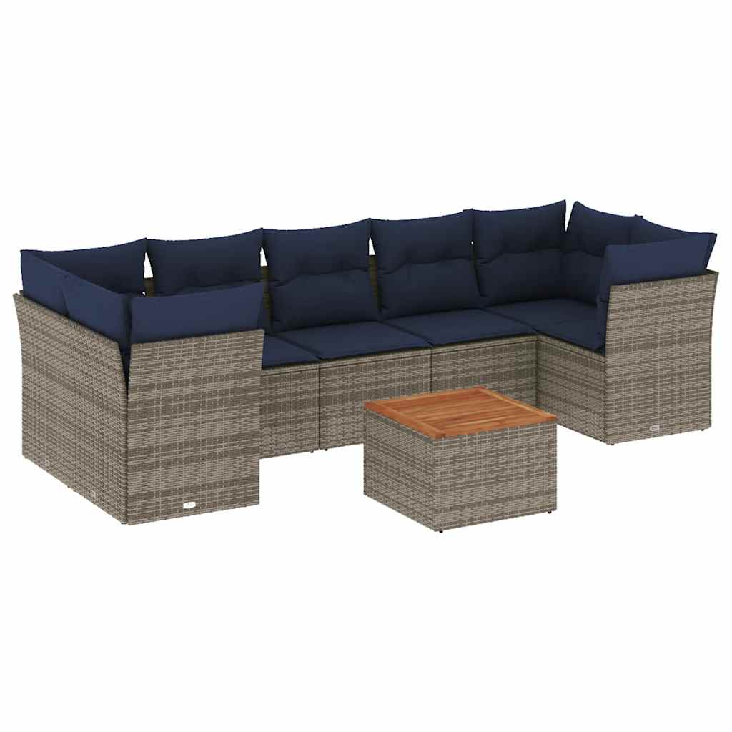 8-dijelni set vrtnih sofa od poliratana s jastucima sivi