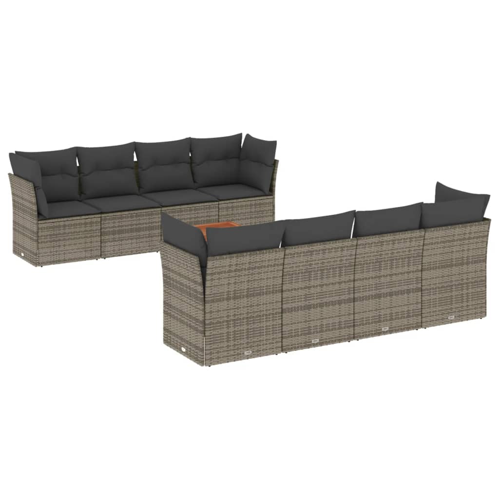 9-dijelni set vrtnih sofa od poliratana s jastucima sivi