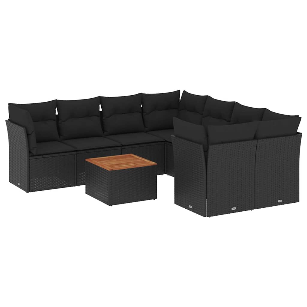 9-dijelni set vrtnih sofa s jastucima crni od poliratana