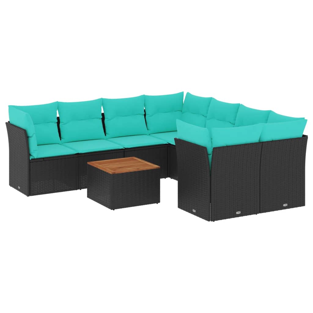 9-dijelni set vrtnih sofa od poliratana s jastucima crni