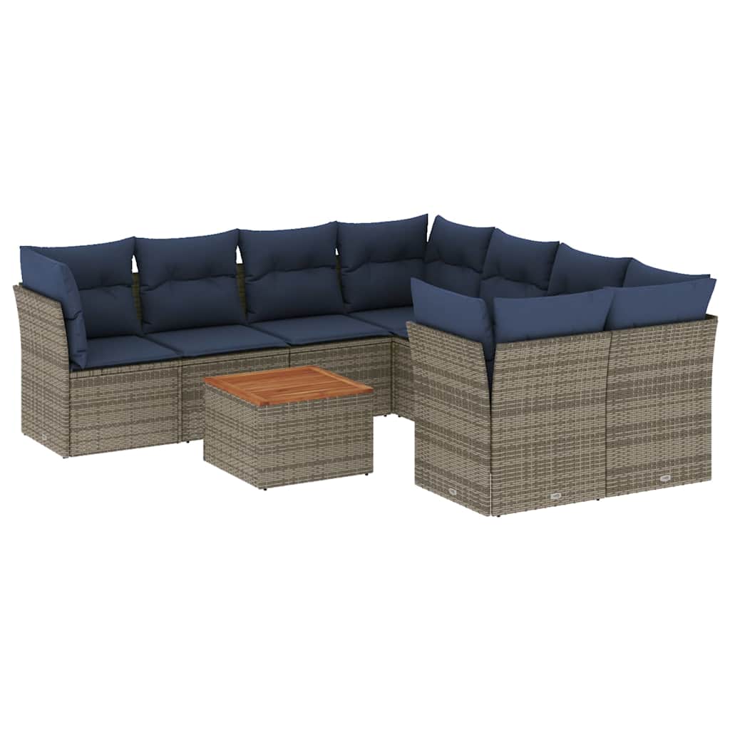 9-dijelni set vrtnih sofa od poliratana s jastucima sivi