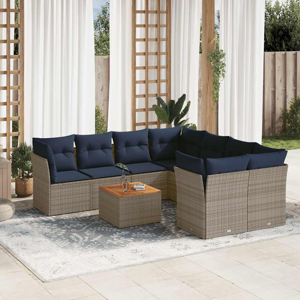 9-dijelni set vrtnih sofa od poliratana s jastucima sivi