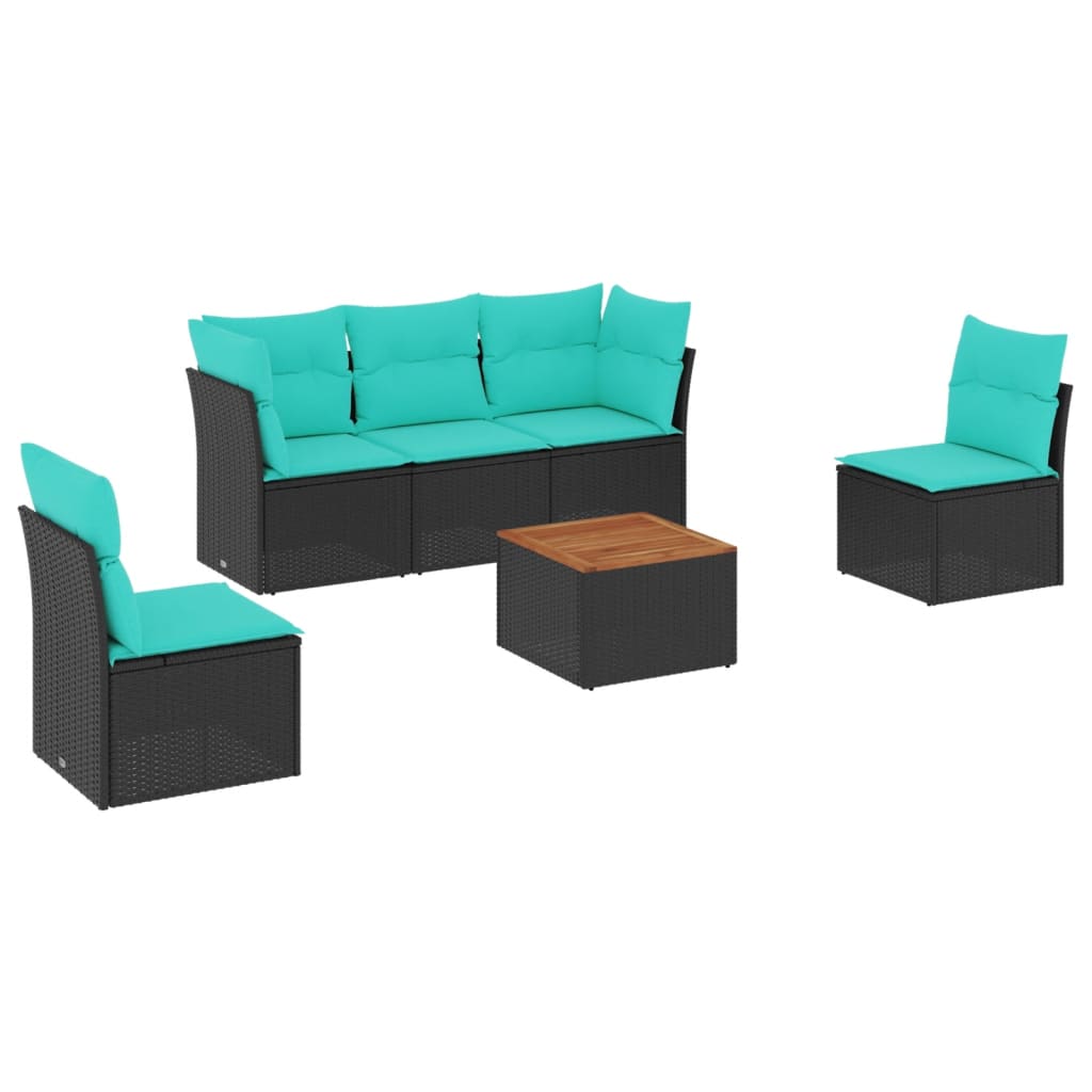 6-dijelni set vrtnih sofa od poliratana s jastucima crni