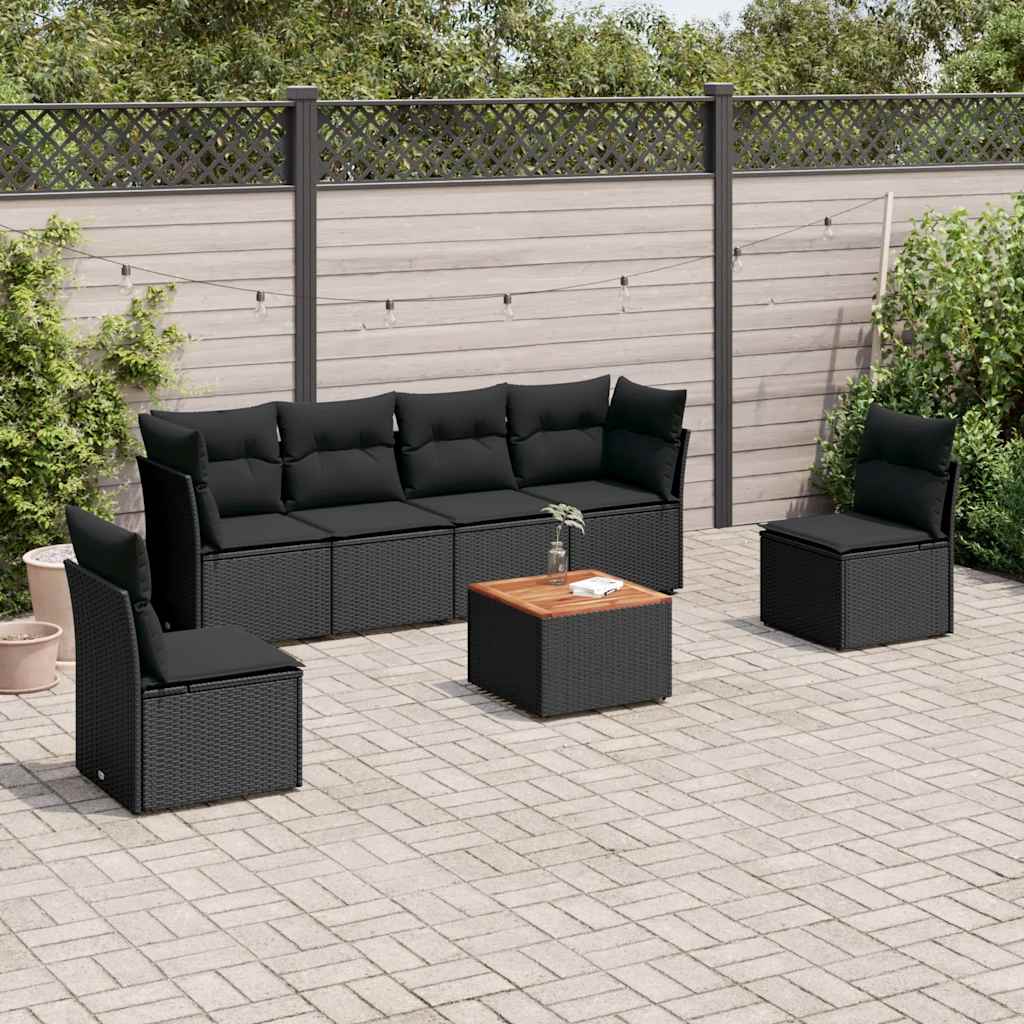 7-dijelni set vrtnih sofa od poliratana s jastucima crni