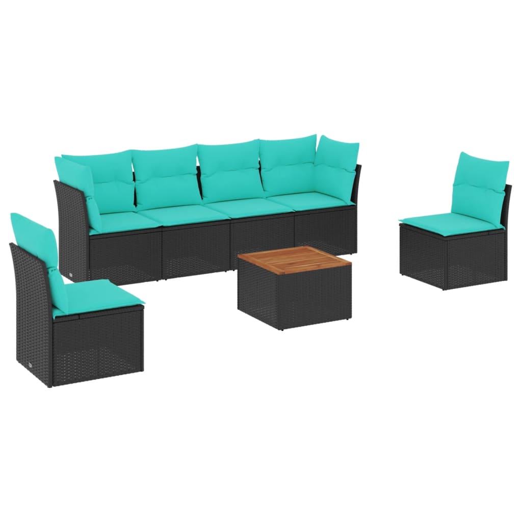7-dijelni set vrtnih sofa od poliratana s jastucima crni Crna 62 x 62 x 69 cm