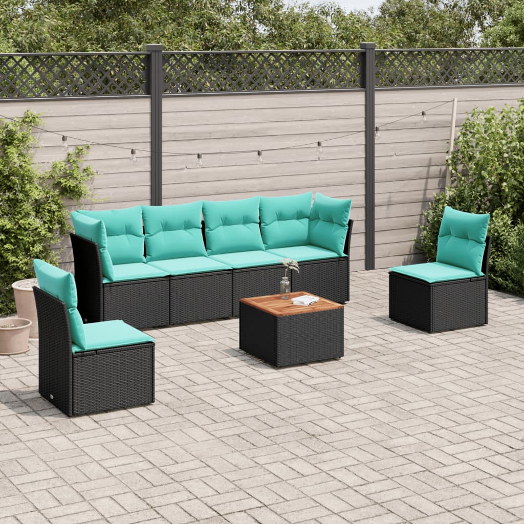 7-dijelni set vrtnih sofa od poliratana s jastucima crni Crna 62 x 62 x 69 cm