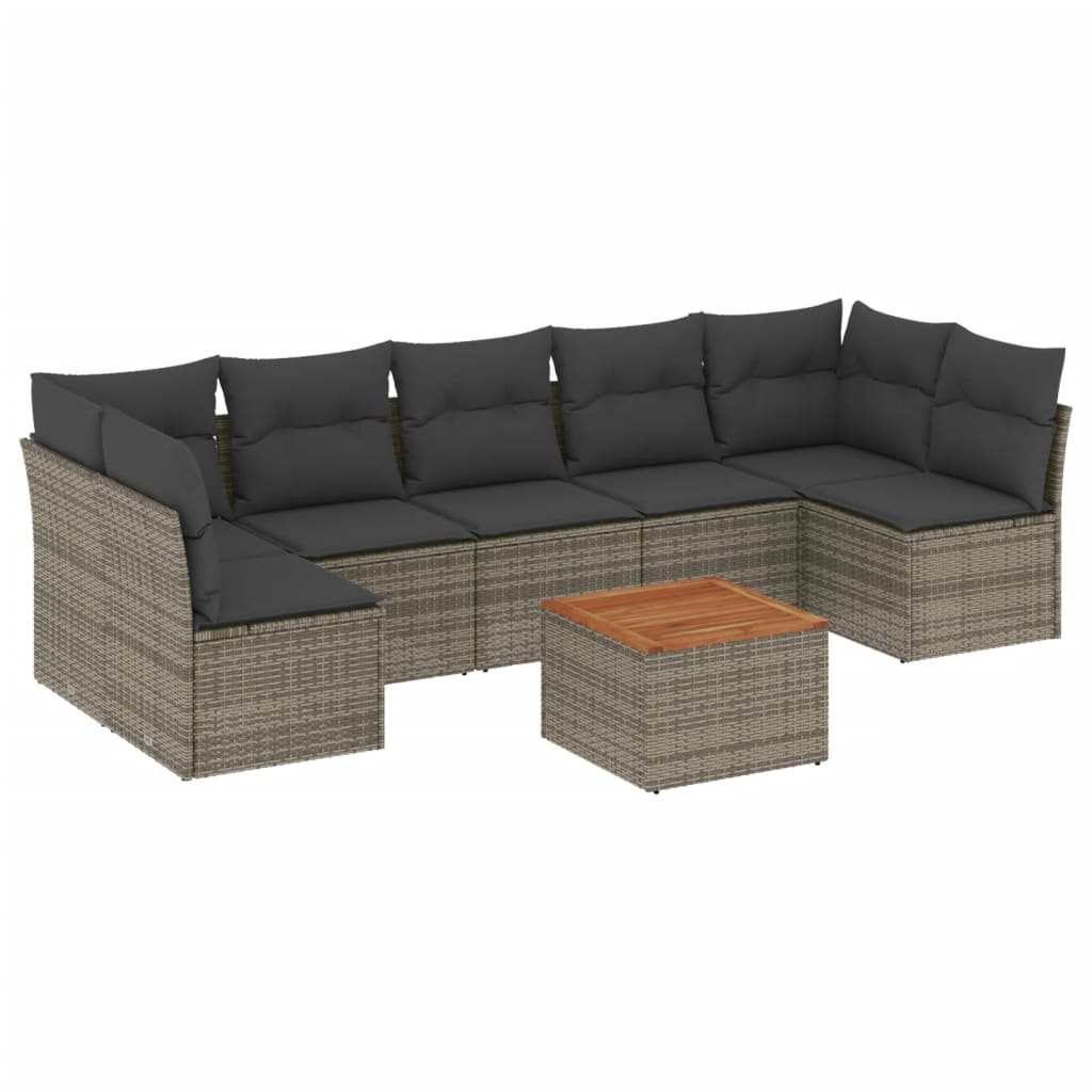 8-dijelni set vrtnih sofa od poliratana s jastucima sivi
