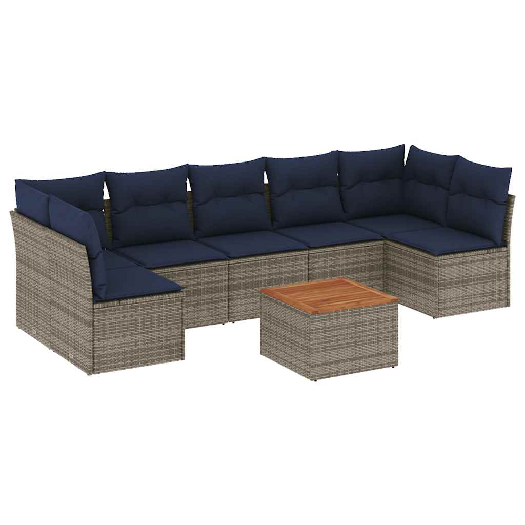 8-dijelni set vrtnih sofa od poliratana s jastucima sivi