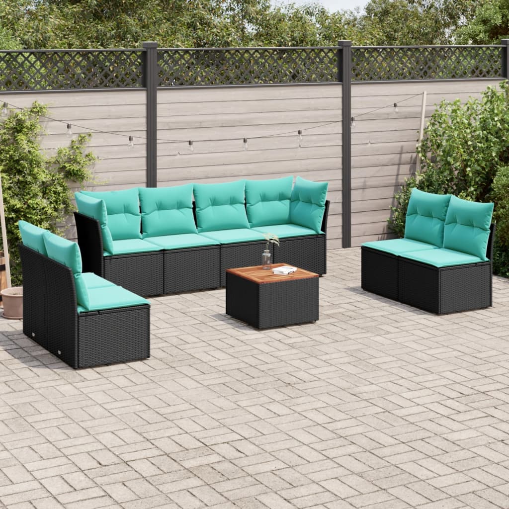 9-dijelni set vrtnih sofa od poliratana s jastucima crni