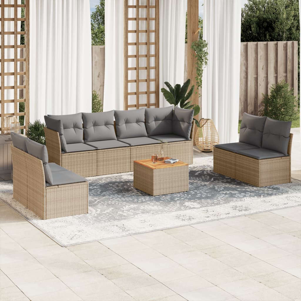 9-dijelni set vrtnih sofa s jastucima bež od poliratana