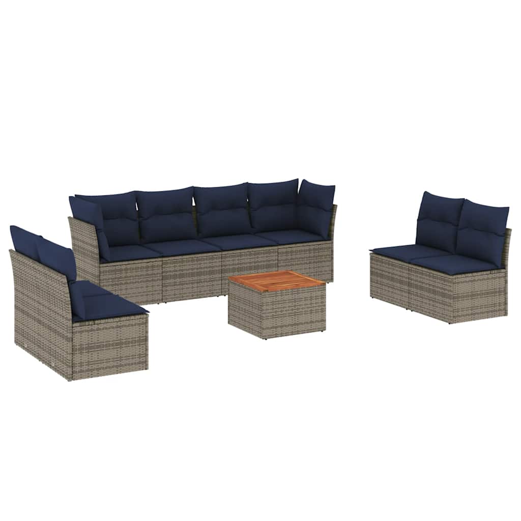 9-dijelni set vrtnih sofa od poliratana s jastucima sivi