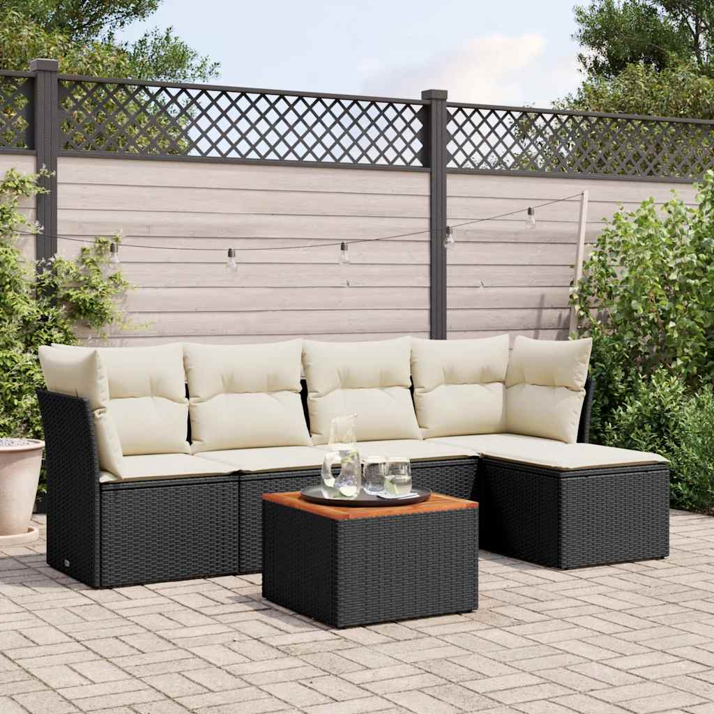 6-dijelni set vrtnih sofa s jastucima crni od poliratana