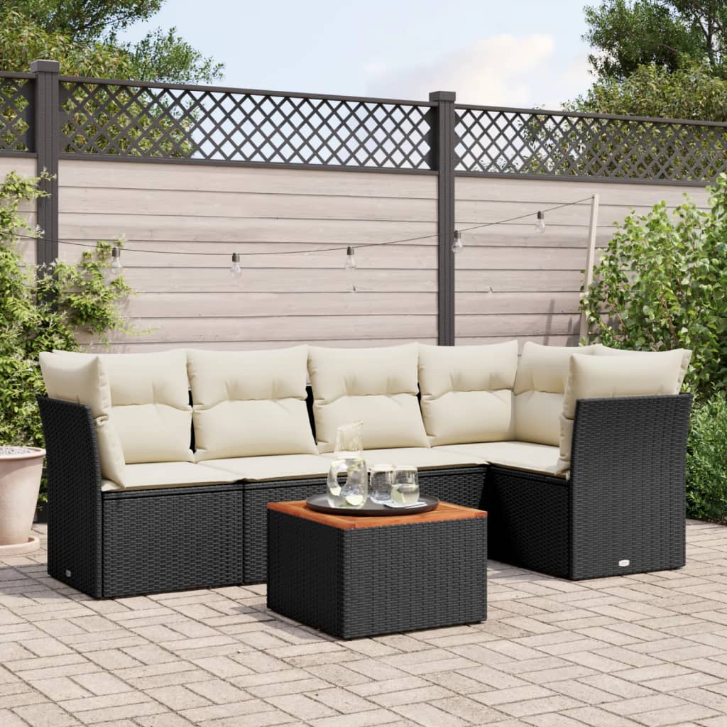 6-dijelni set vrtnih sofa s jastucima crni od poliratana Crna 62 x 62 x 69 cm