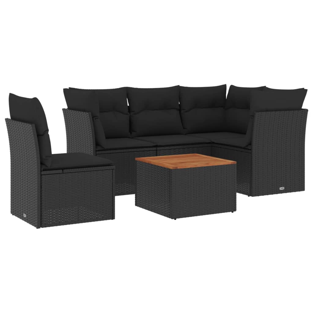 6-dijelni set vrtnih sofa s jastucima crni od poliratana