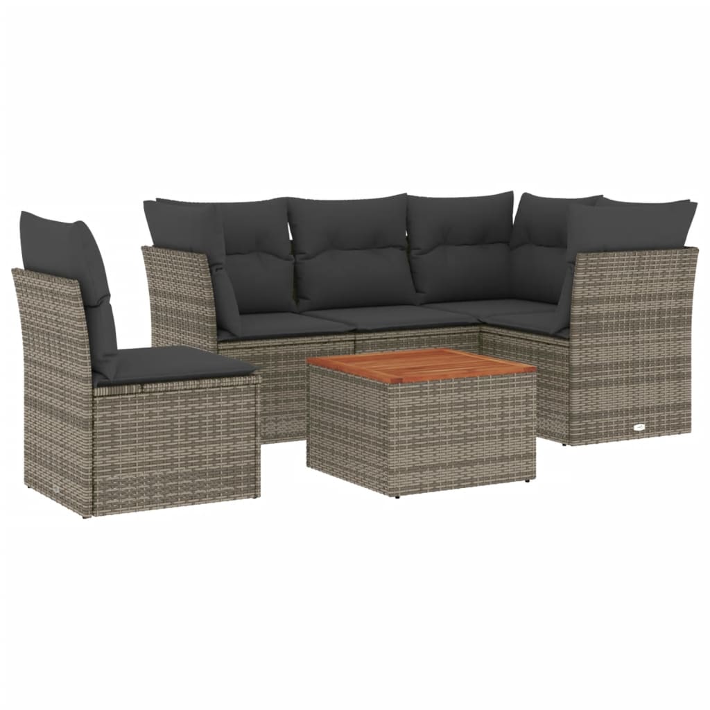 6-dijelni set vrtnih sofa od poliratana s jastucima sivi