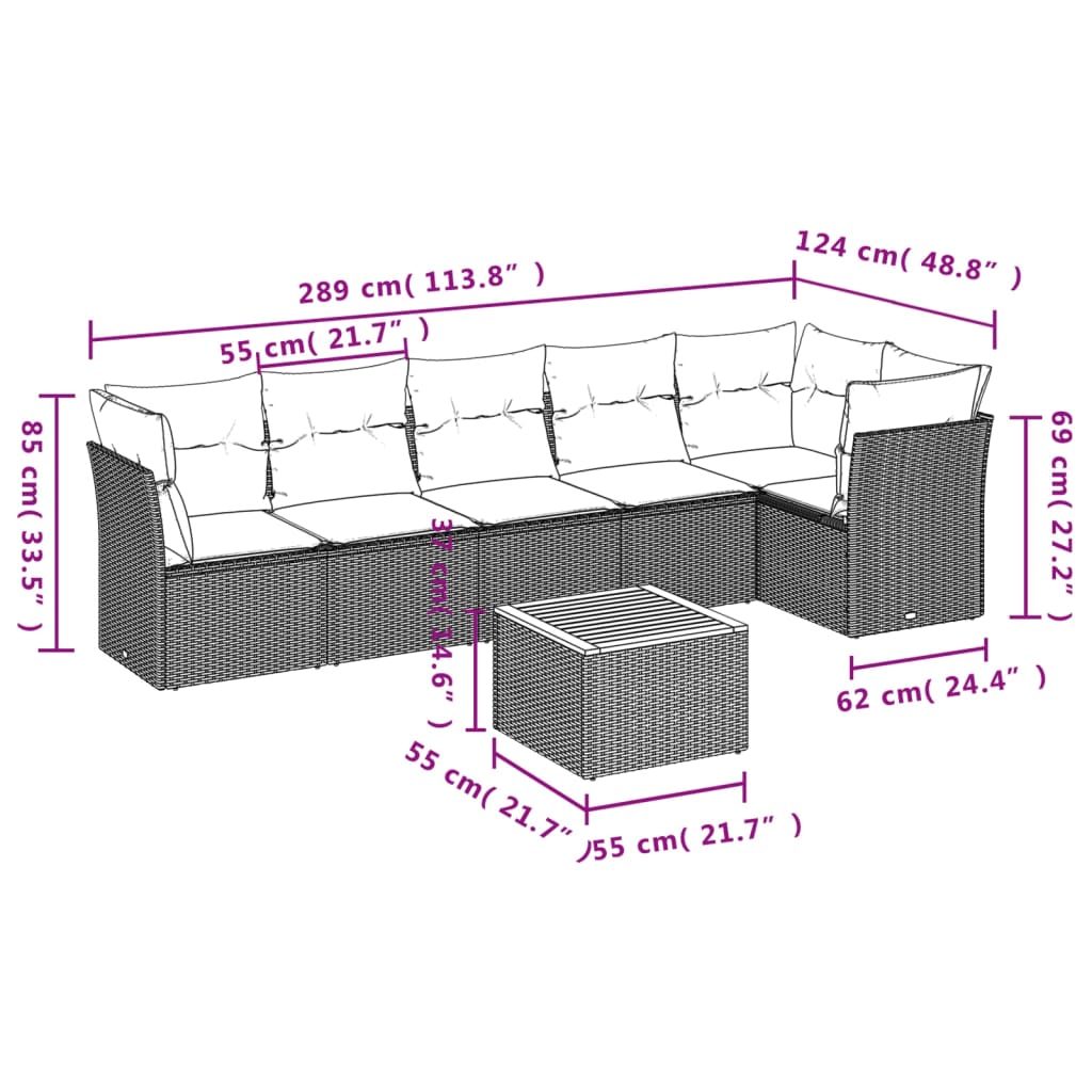 7-dijelni set vrtnih sofa sivi od poliratana