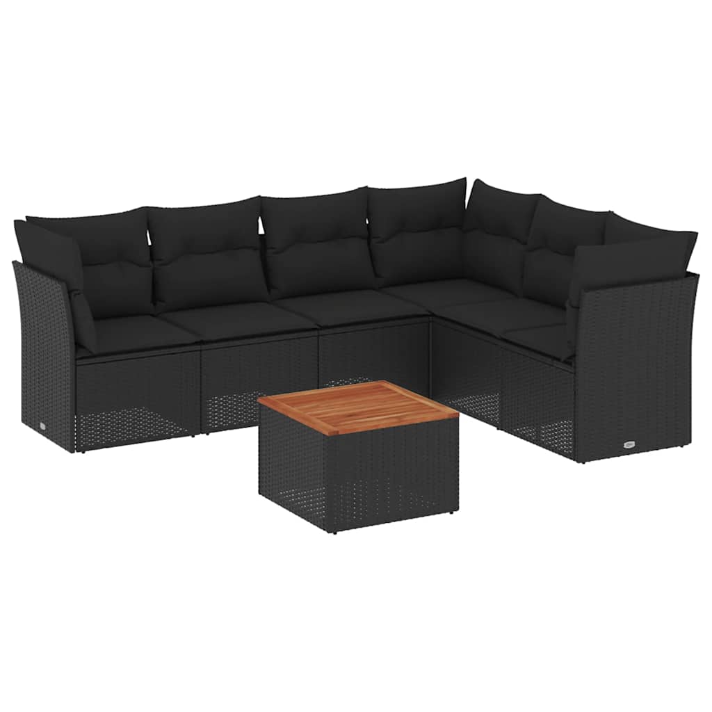7-dijelni set vrtnih sofa od poliratana s jastucima crni