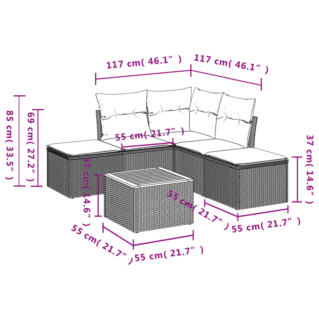 6-dijelni set vrtnih sofa s jastucima crni od poliratana