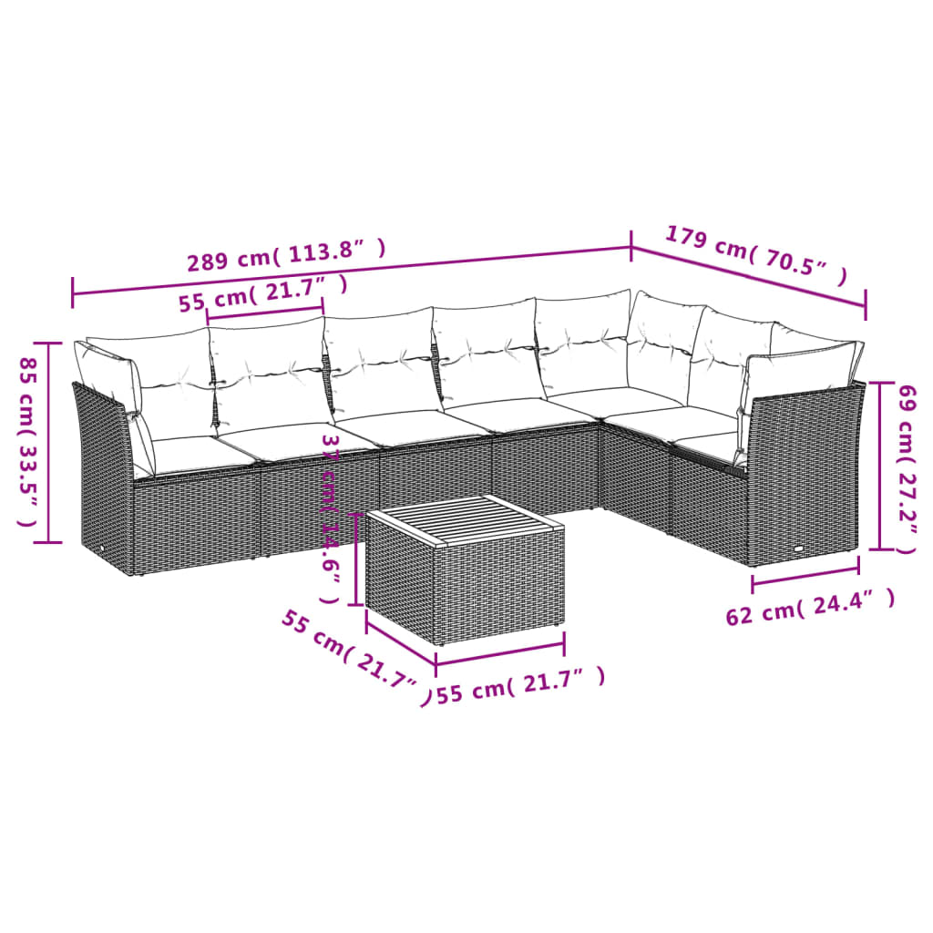 8-dijelni set vrtnih sofa s jastucima bež od poliratana