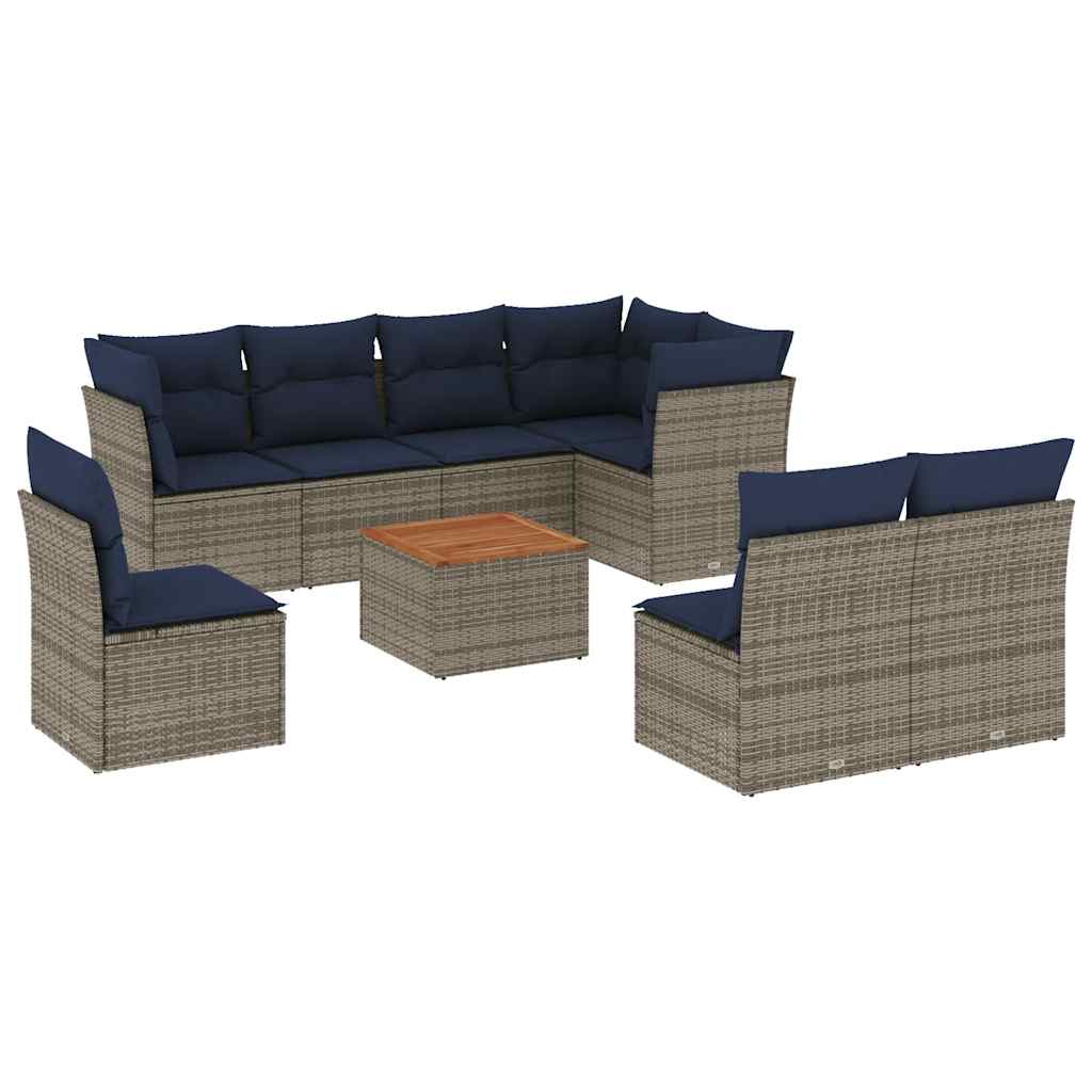 9-dijelni set vrtnih sofa od poliratana s jastucima sivi