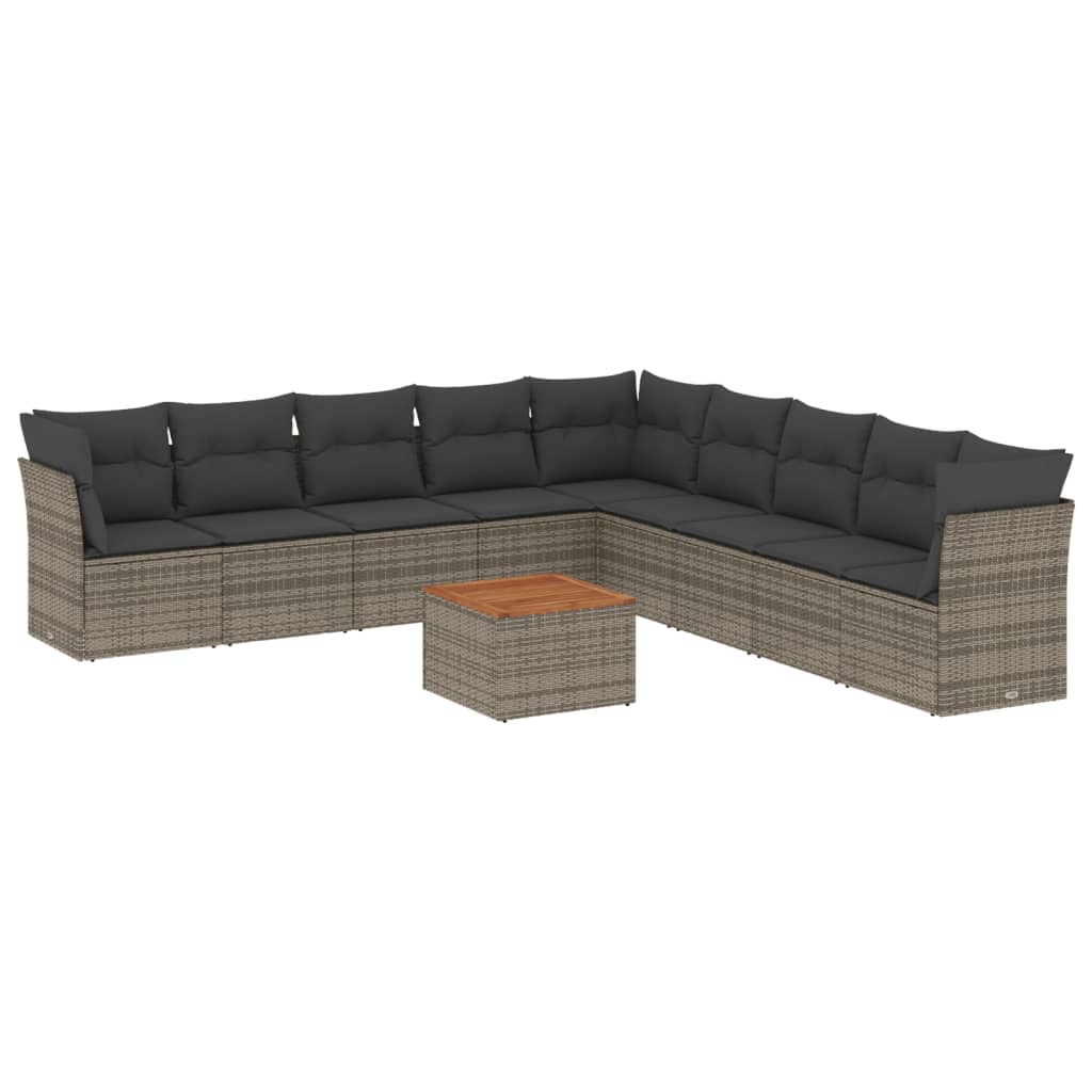 10-dijelni set vrtnih sofa od poliratana s jastucima sivi