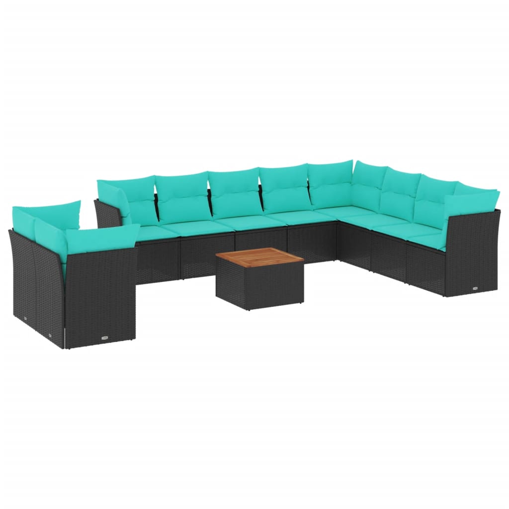11-dijelni set vrtnih sofa od poliratana s jastucima crni